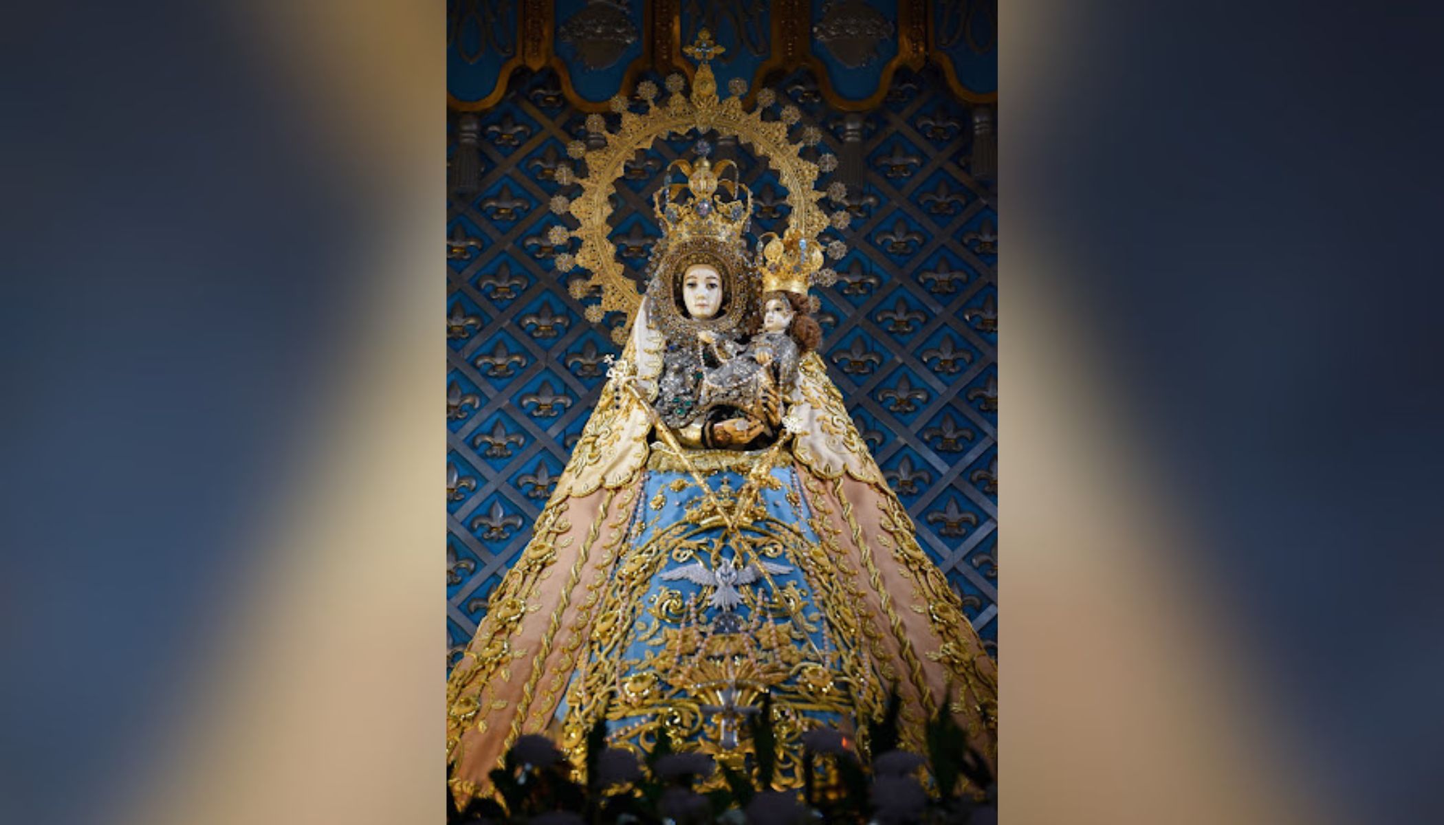 Our Lady of Manaoag shrine with devotees gathered in prayer representing the centuries-old tradition of Marian devotion honored by the Hawaii devotees community